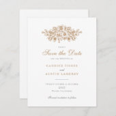 エレガントフローラ救ヴィンテージ結婚の日付 招待状 (正面/裏面)