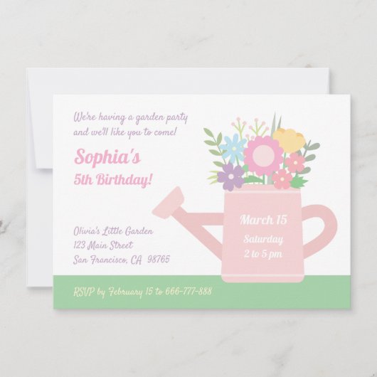 エレガントフローラ散水缶ガーデンバースデーパーティー 招待状 (正面)