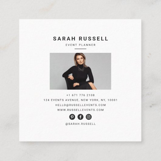 エレガントフローラ枠ピンク色ネイビーブルーイベントプランナー スクエア名刺 (裏面)