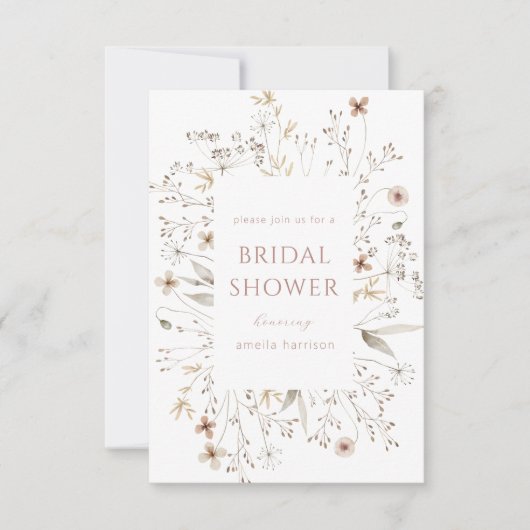 エレガントフローラ枠ワイルドフラワーブライダルシャワー 招待状 (正面)