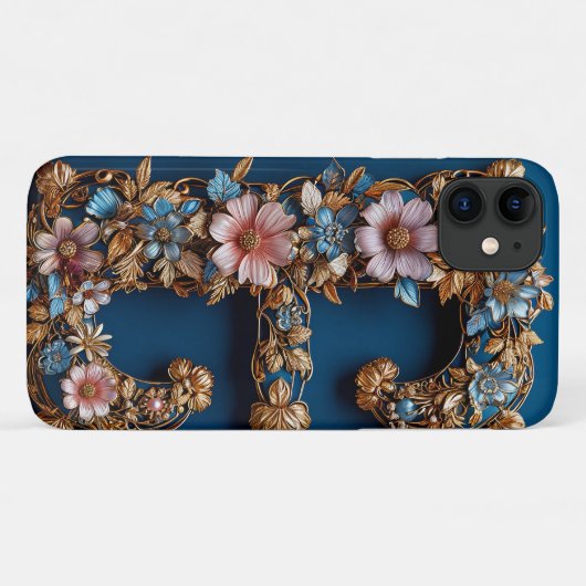 エレガントフローラ枠(ゴールデンレターE付き) Case-Mate iPhoneケース (裏面(横))