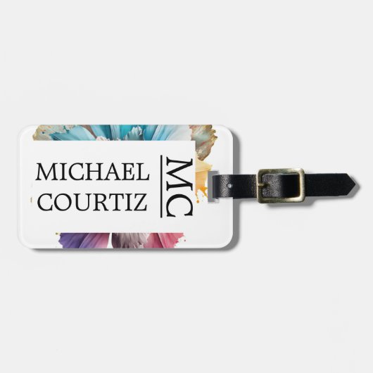 エレガントフローラ植物虹モノグラムの ラゲッジタグ (正面横)