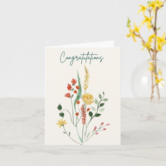 エレガントフローラ水の色おめ結婚めでとう カード (黄色い花)