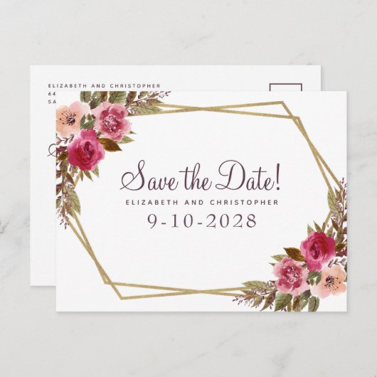 エレガントフローラ水の色が日付を保存結婚する 案内ポストカード (正面/裏面)