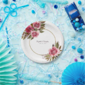 エレガントフローラ水の色の緑ファンシー結婚色 ペーパープレート (パーティー)