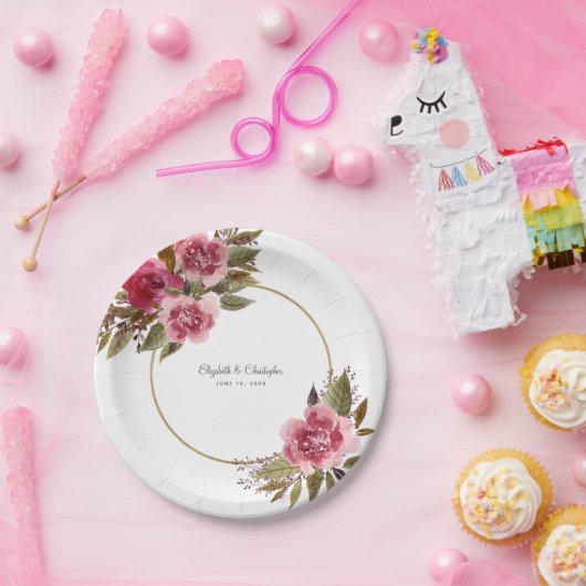 エレガントフローラ水の色の緑ファンシー結婚色 ペーパープレート (パーティー)