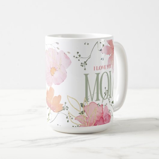 エレガントフローラ水の色"私はママを愛している" モダン コーヒーマグカップ (正面右)