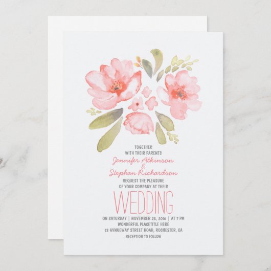 エレガントフローラ水カラー結婚式招待状 招待状 (正面/裏面)