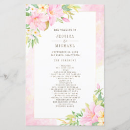 エレガントフローラ水彩ピンク結婚式 プログラム