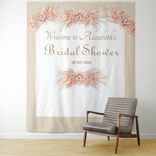 エレガントフローラ水彩ブライダルシャワーベージュ タペストリー (インサイチュ)