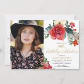 エレガントフローラ水彩写真誕生日 招待状 (正面)