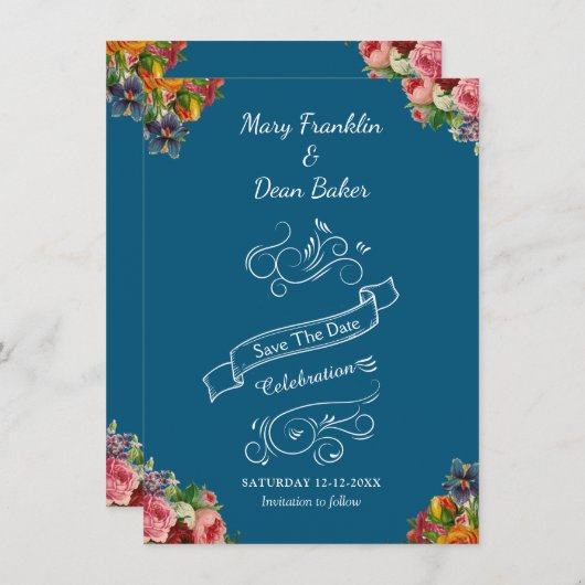 エレガントフローラ水彩庭園の結婚式 セーブザデート (正面/裏面)