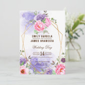 エレガントフローラ水彩枠結婚型 招待状 (スタンド正面)