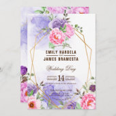 エレガントフローラ水彩枠結婚型 招待状 (正面/裏面)