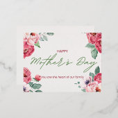 エレガントフローラ水彩母のデイカード – ピンク 箔シーズンポストカード (正面/裏面)