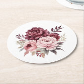 エレガントフローラ水彩牡丹結婚花 ラウンドペーパーコースター (アングル)