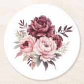 エレガントフローラ水彩牡丹結婚花 ラウンドペーパーコースター (正面)