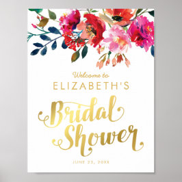 エレガントフローラ水彩白金ゴールドブライダルシャワー ポスター