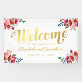 エレガントフローラ水彩白金ゴールド結婚ズ 横断幕 (横)