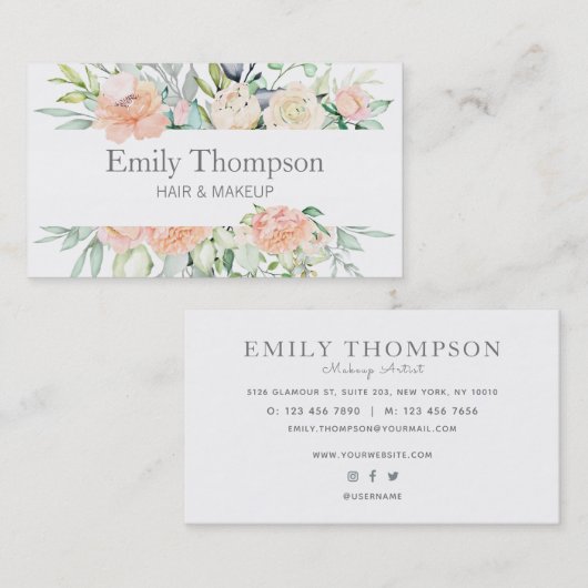 エレガントフローラ水彩美しいメイクアップスタイリスト 名刺 (正面/裏面)