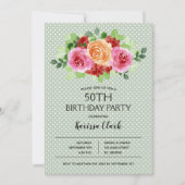 エレガントフローラ水彩誕生日招待状 (正面)