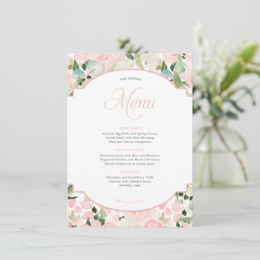 エレガントフローラ水彩赤面ピンクパーティー メニュー (スタンド正面)
