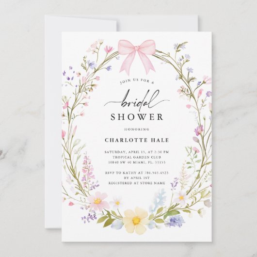 エレガントフローラ水彩野草ブライダルシャワー 招待状 (正面)