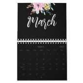 エレガントフローラ水彩黒白2025 カレンダー (3月 2027)
