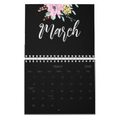 エレガントフローラ水彩黒白2025 カレンダー (3月 2026)