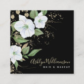 エレガントフローラ水彩黒金ゴールドスクリプモダント スクエア名刺 (正面)