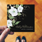 エレガントフローラ水彩黒金ゴールドスクリプモダント スクエア名刺