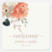 エレガントフローラ水色カップルの結婚歓迎 スクエアシール (正面)