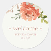 エレガントフローラ水色カップルの結婚歓迎 ラウンドシール (正面)