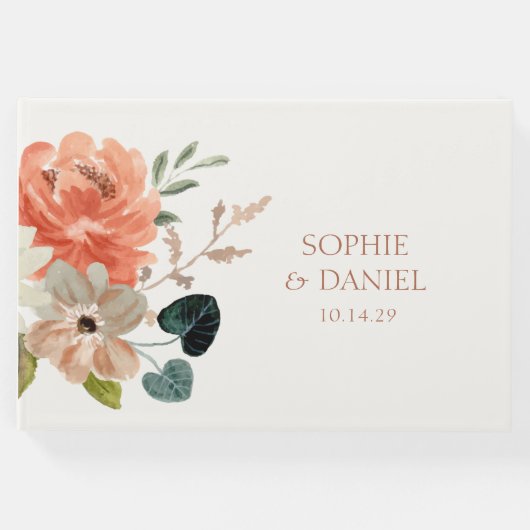 エレガントフローラ水色カップルイニシャル結婚ズ ゲストブック (正面)