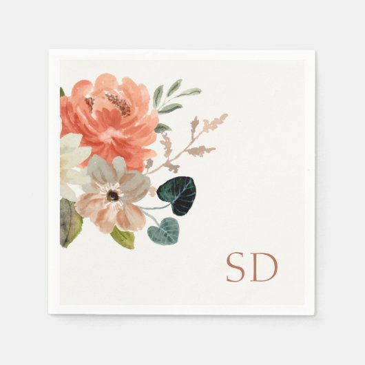 エレガントフローラ水色カップルイニシャル結婚ズ スタンダードカクテルナプキン (正面)