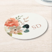 エレガントフローラ水色カップルイニシャル結婚ズ ラウンドペーパーコースター (アングル)
