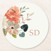 エレガントフローラ水色カップルイニシャル結婚ズ ラウンドペーパーコースター (正面)