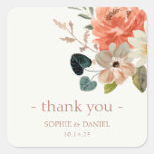 エレガントフローラ水色カップル結婚ありがとう スクエアシール (正面)