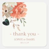 エレガントフローラ水色カップル結婚ありがとう スクエアシール (正面)