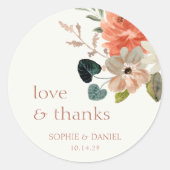 エレガントフローラ水色カップル結婚ありがとう ラウンドシール (正面)