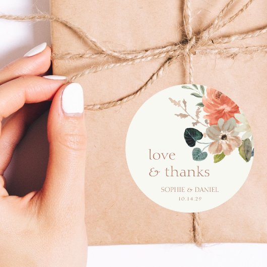 エレガントフローラ水色カップル結婚ありがとう ラウンドシール