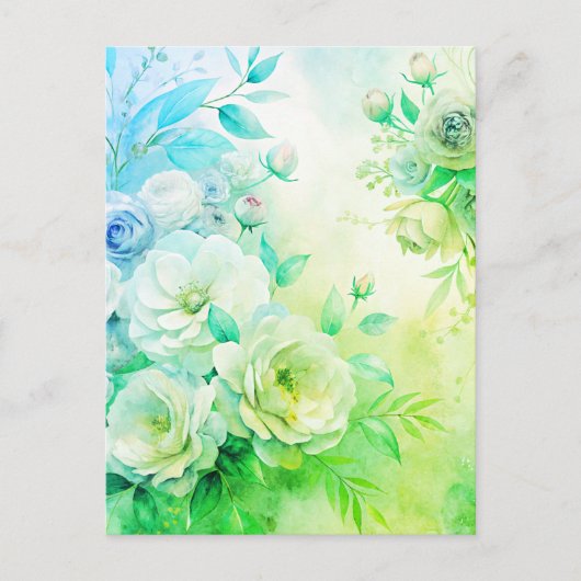 エレガントフローラ水色サンキューカードカスタム ポストカード (正面)