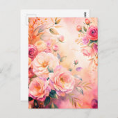 エレガントフローラ水色サンキューカードカスタム ポストカード (正面/裏面)