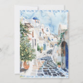 エレガントフローラ水色タイル |ギリシャ結婚の 招待状 (裏面)