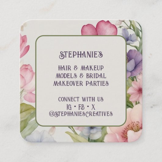 エレガントフローラ水色トレンディーピフェミニンンク スクエア名刺 (正面)