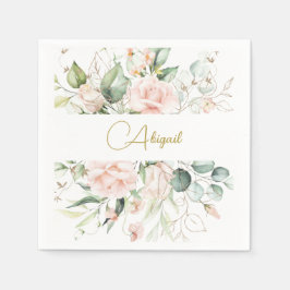 エレガントフローラ水色ピンクローズベビー名前付け スタンダードカクテルナプキン