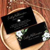 エレガントフローラ水色ブラックモダン金ゴールドスクリプト 名刺