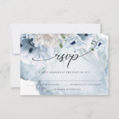 エレガントフローラ水色ブルーポピーRSVPカード 出欠カード (正面)