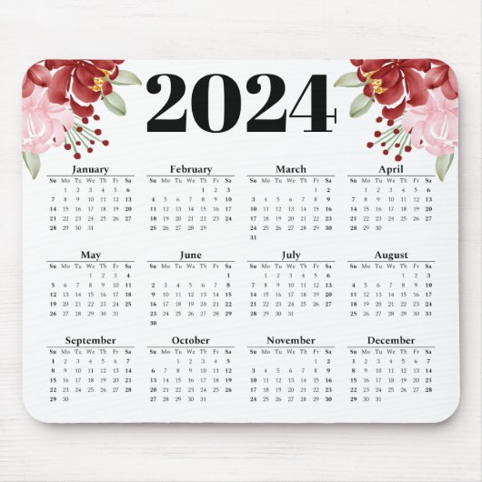 エレガントフローラ水色ホワイト2024カレンダー マウスパッド (正面)