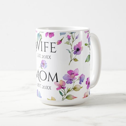 エレガントフローラ水色ワイルドフラワーママ妻 コーヒーマグカップ (正面右)